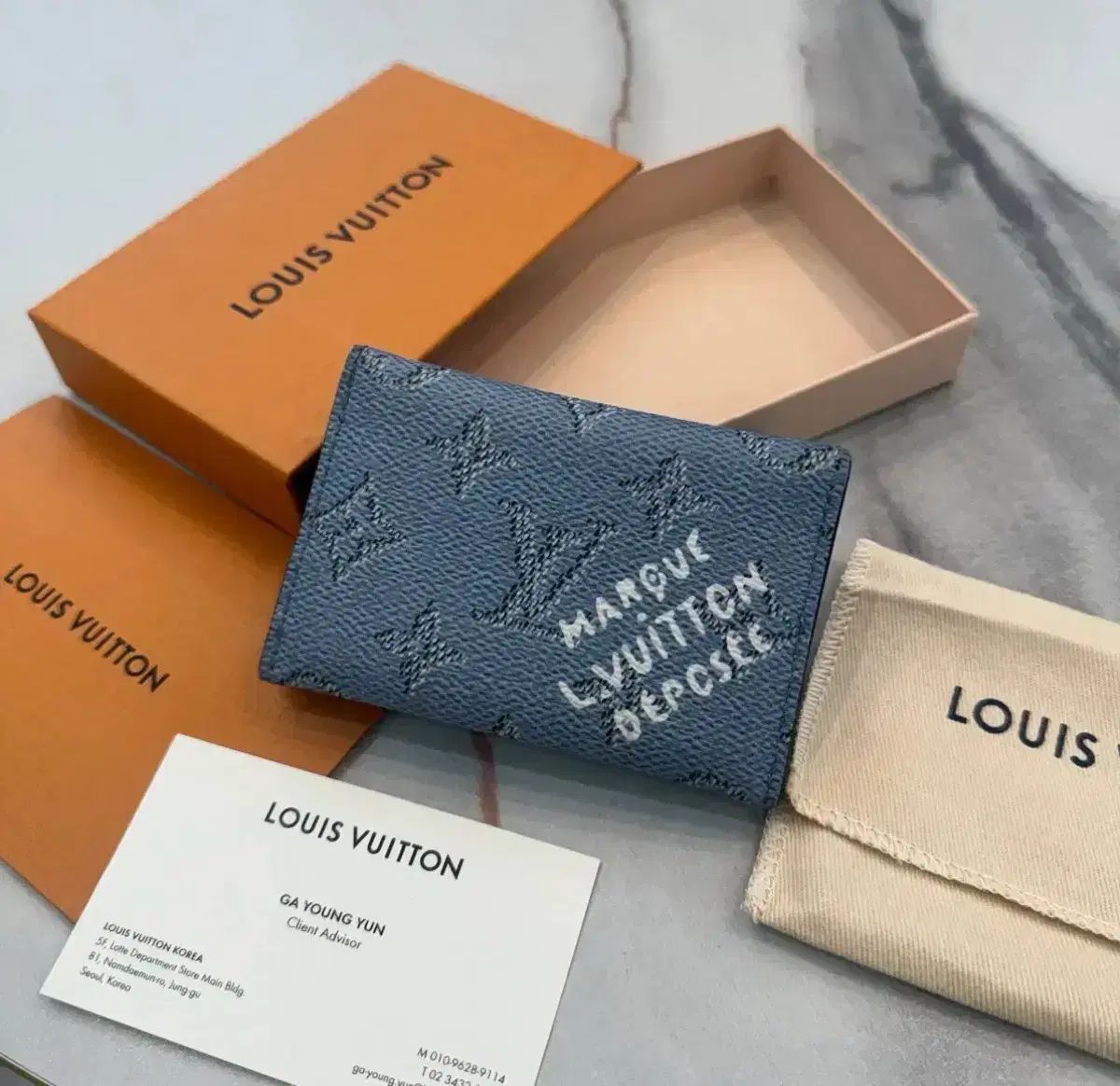 正規品/百貨店購入 Louis Vuitton ルイヴィトン ヘリテイジ スリム カード ホルダー ブルー