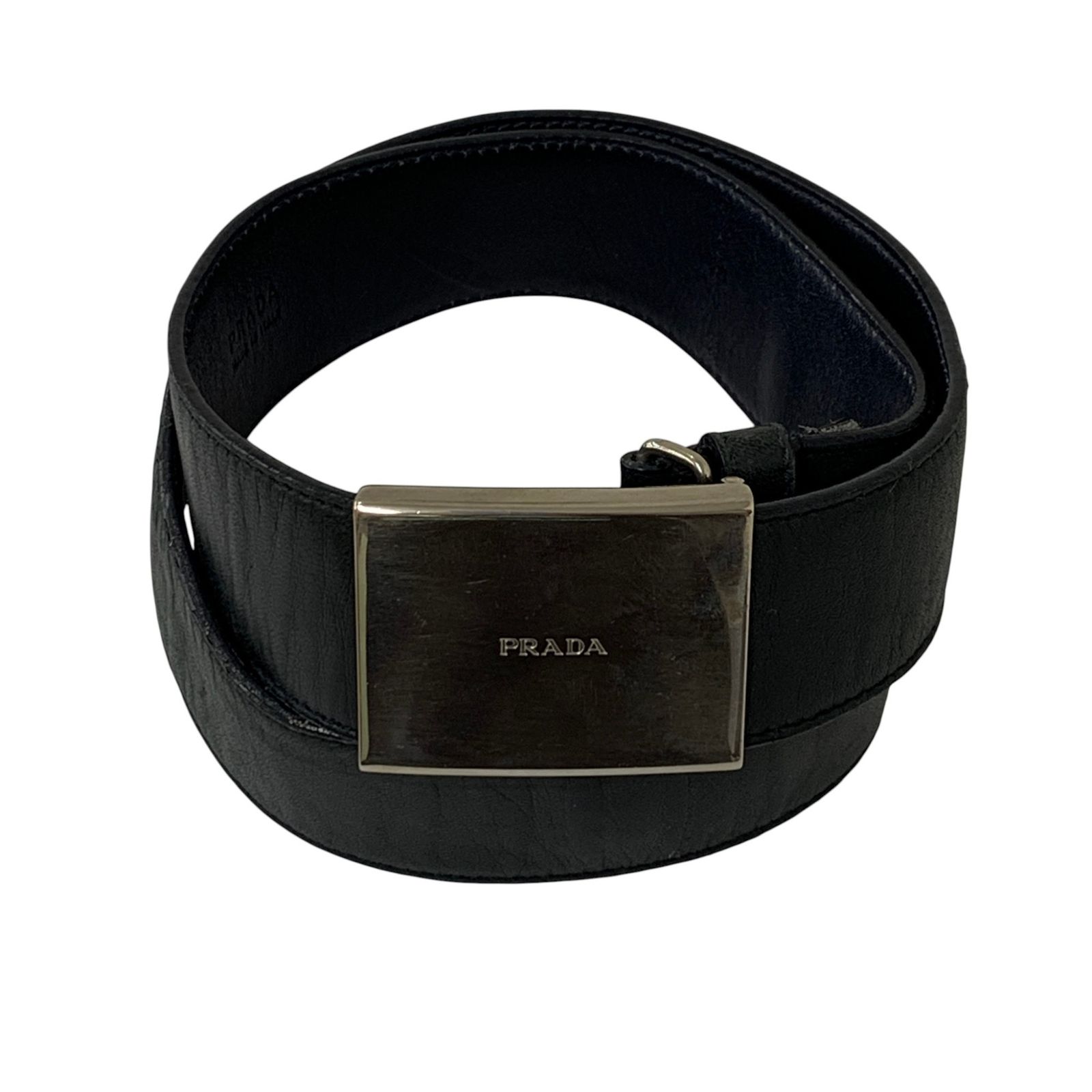 PRADA/プラダ/ナッパレザー ベルト/シルバー金具/ブラック/メンズ/RS2106