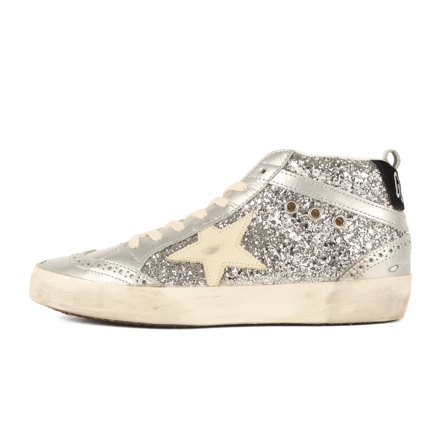 【美品】GOLDEN GOOSE ゴールデングース シルバー サイズ:37 ヴィンテージ加工 グリッター ミッドスター スニーカー MID STAR ミドルカット シューズ 靴 イタリア製【メンズ】【中古】