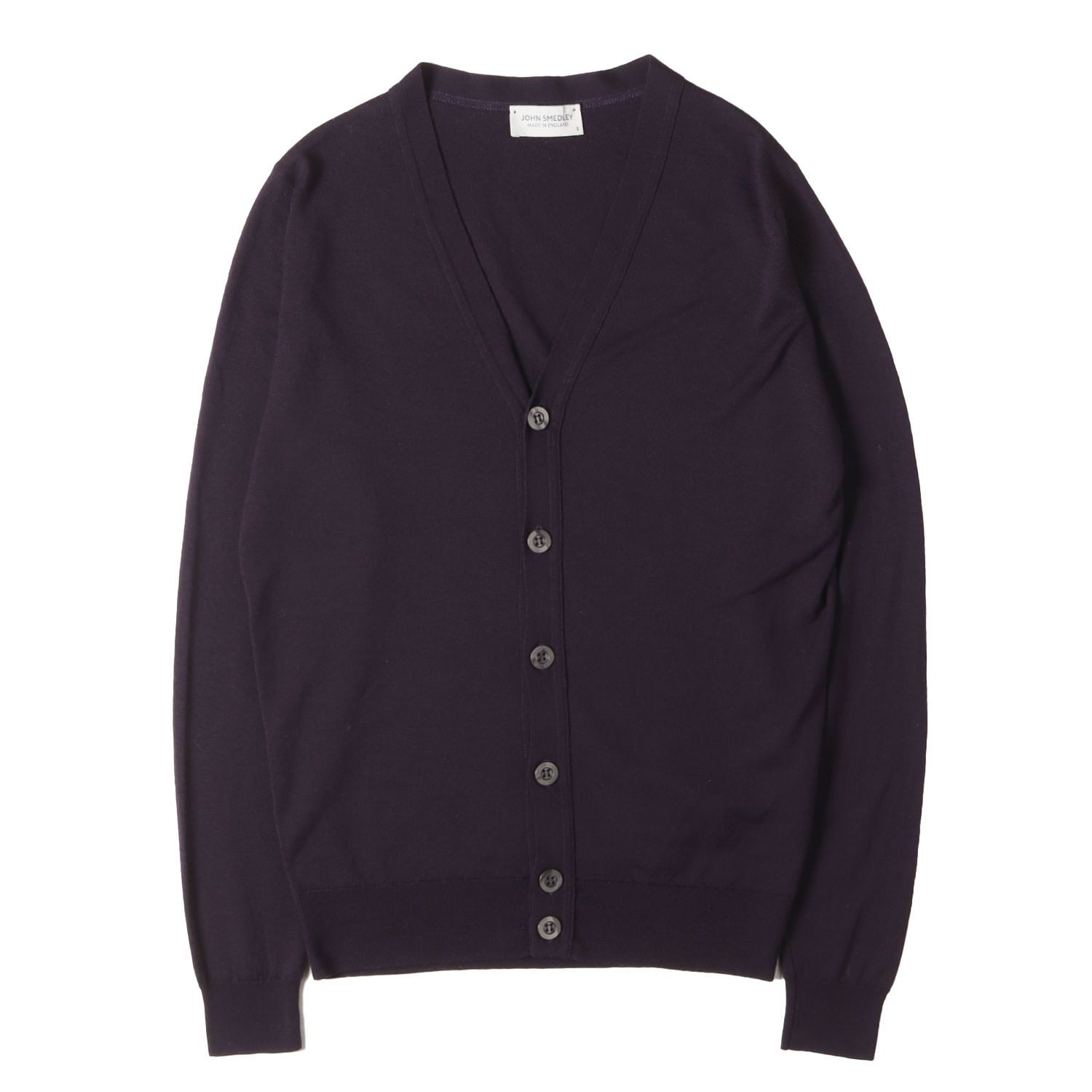 JOHN SMEDLEY ジョンスメドレー カーディガン パープル サイズ:S ハイゲージ ウールニット カーディガン イングランド製 トップス セーター 羽織り【メンズ】【中古】