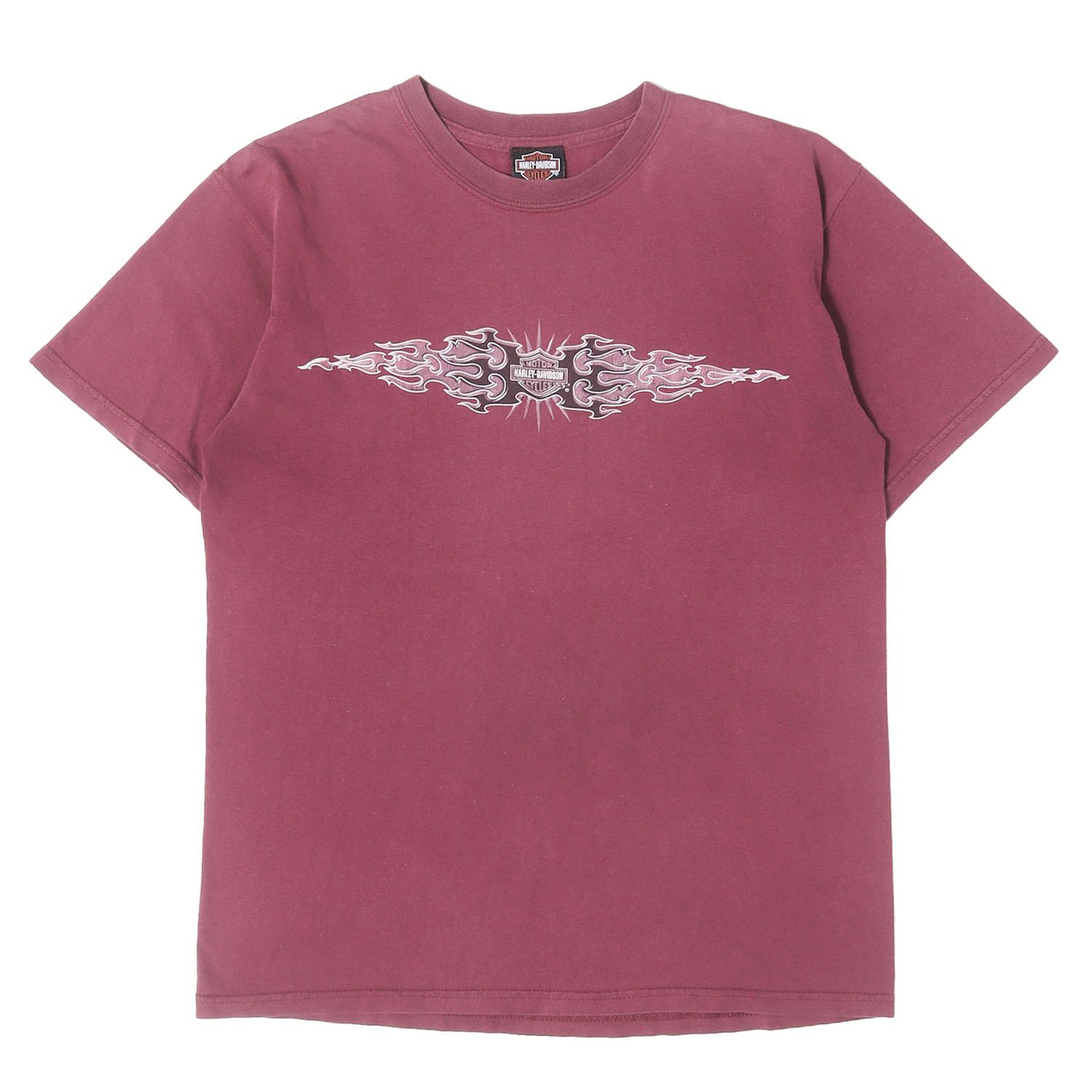 【Goodフェード】HARLEY-DAVIDSON ハーレーダビッドソン Tシャツ バーガンディー サイズ:M 00s 両面プリント トライバル エンブレム Tシャツ USA製 トップス カットソー 半袖 00年代 古着 ヴィンテージ【メンズ】【中古】