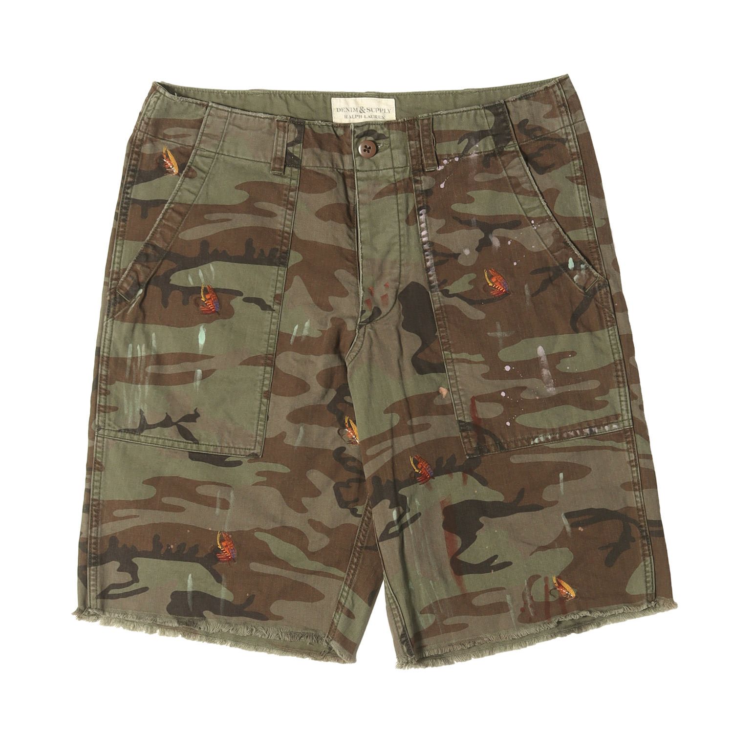 【美品】DENIM & SUPPLY Ralph Lauren デニム&サプライ ラルフローレン パンツ カモフラージュ サイズ:30 ヴィンテージ加工 ルアー刺繍 カモフラージュ カットオフ ベイカーショーツ ボトムス ショートパンツ【メンズ】【中古】