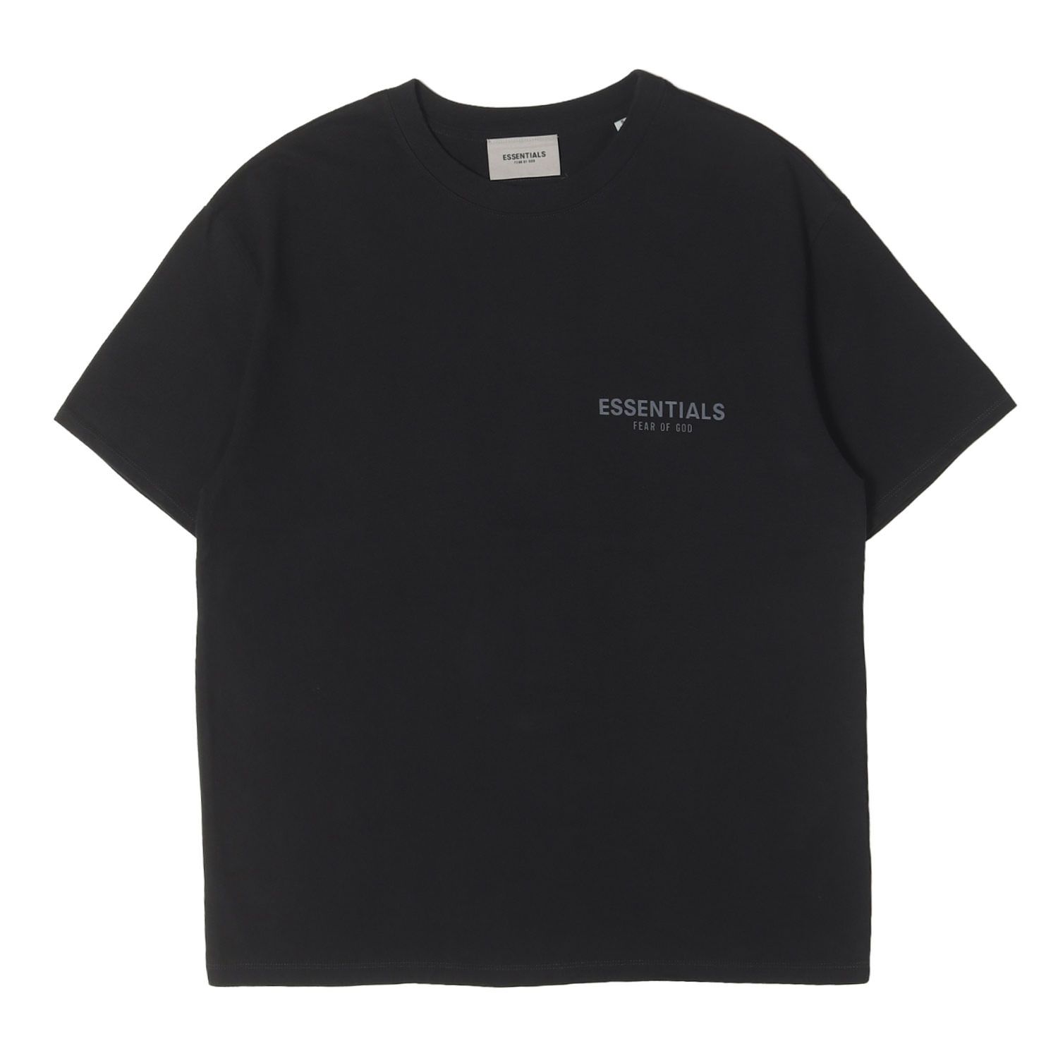 FEAR OF GOD フィアオブゴッド Tシャツ ブラック 黒 サイズ:S FOG ESSENTIALS リフレクターロゴ クルーネック Tシャツ トップス カットソー 半袖【メンズ】【中古】
