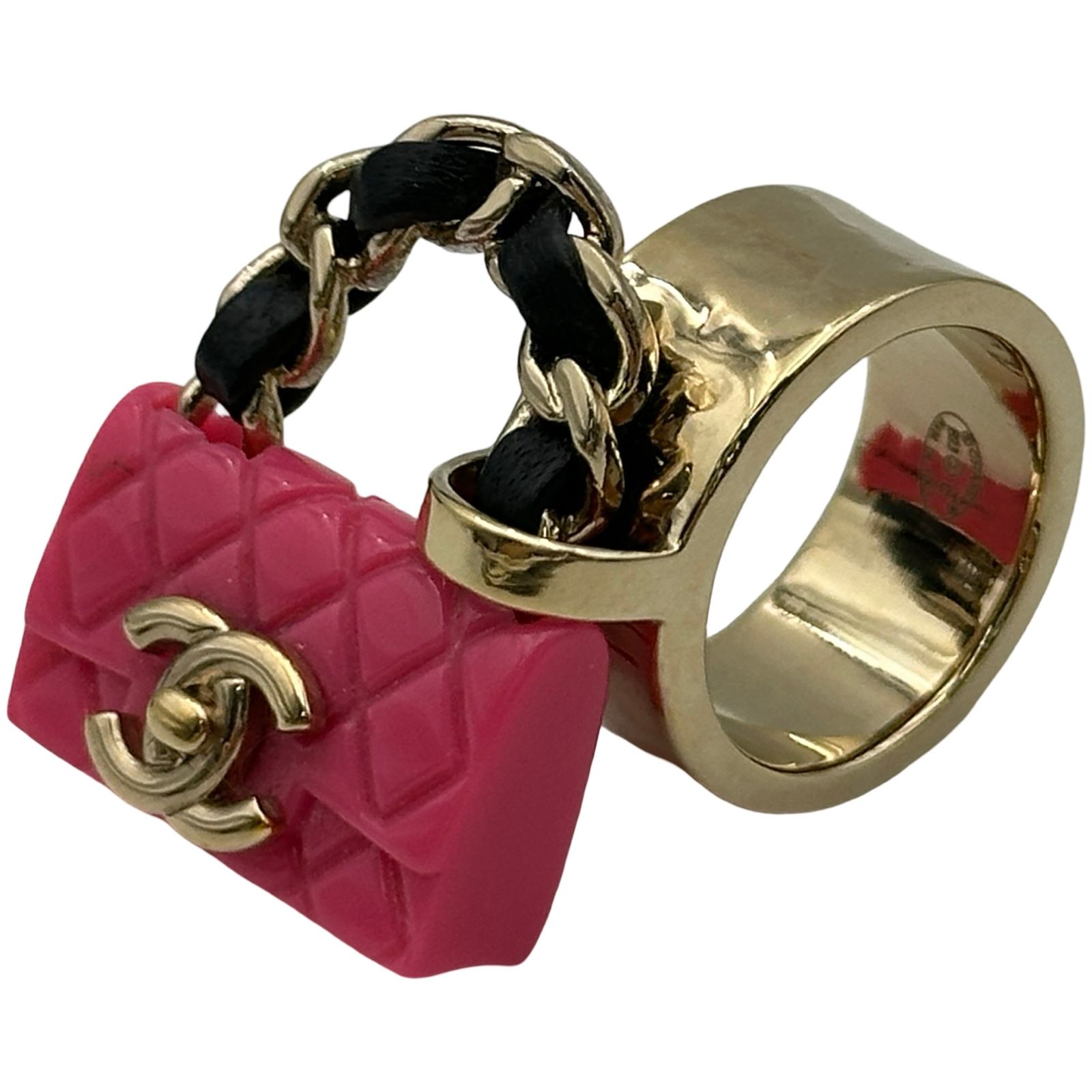 シャネル CHANEL マトラッセバッグリング ゴールド/ピンク メタル アクセサリー