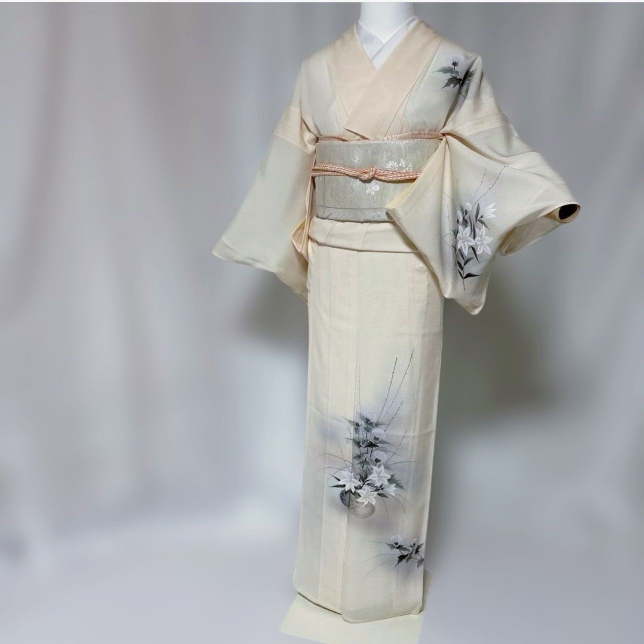 正絹絽訪問着フルセット5点　ほぼ美品着物+夏帯+夏帯締め+夏帯揚げ+帯留め 未着用 正絹夏着物 絽 訪問着 フルセット 美品夏帯 美品夏帯締め 美品