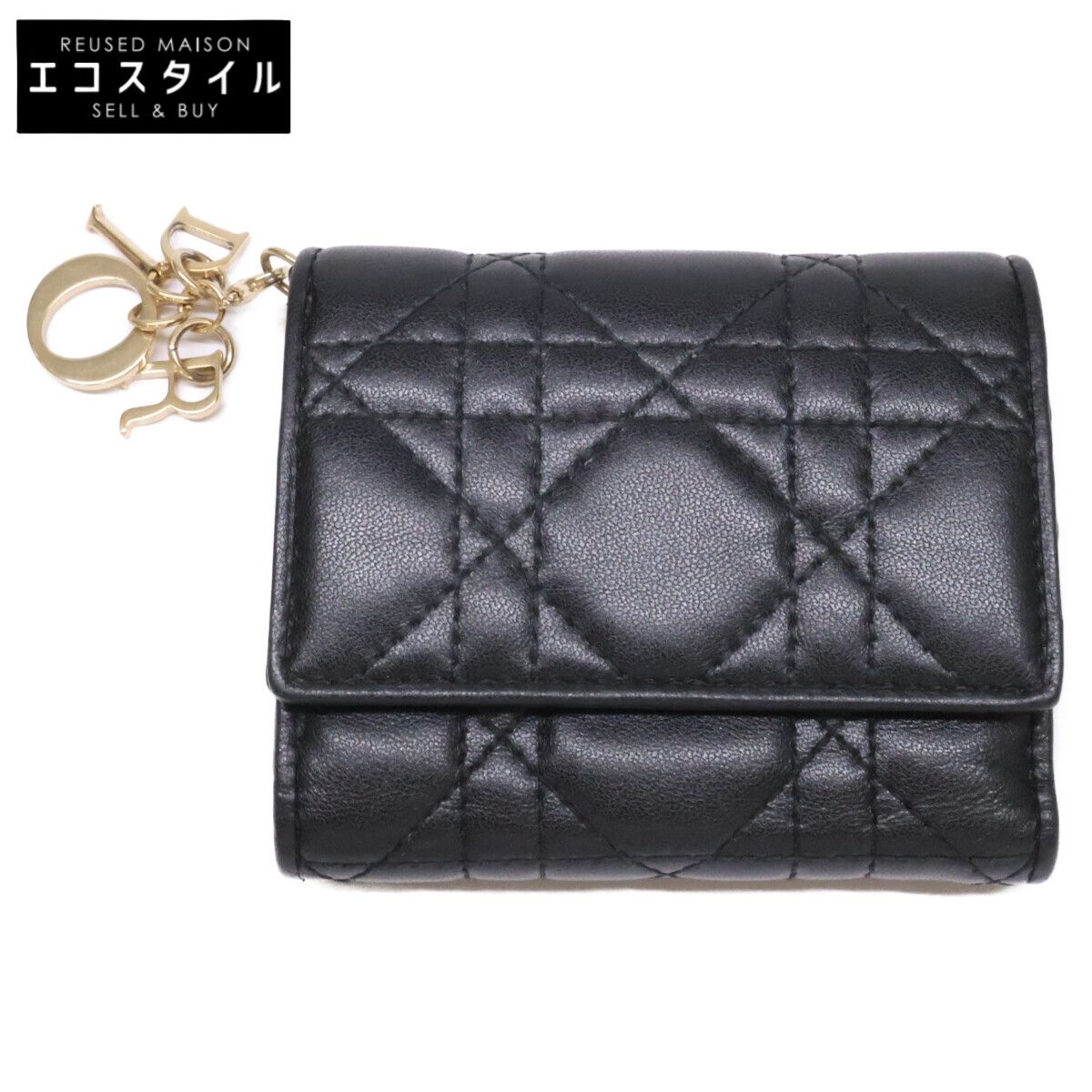 Christian Dior　クリスチャンディオール　Lady Dior レディディオール カナージュ ラムスキン コンパクトウォレット