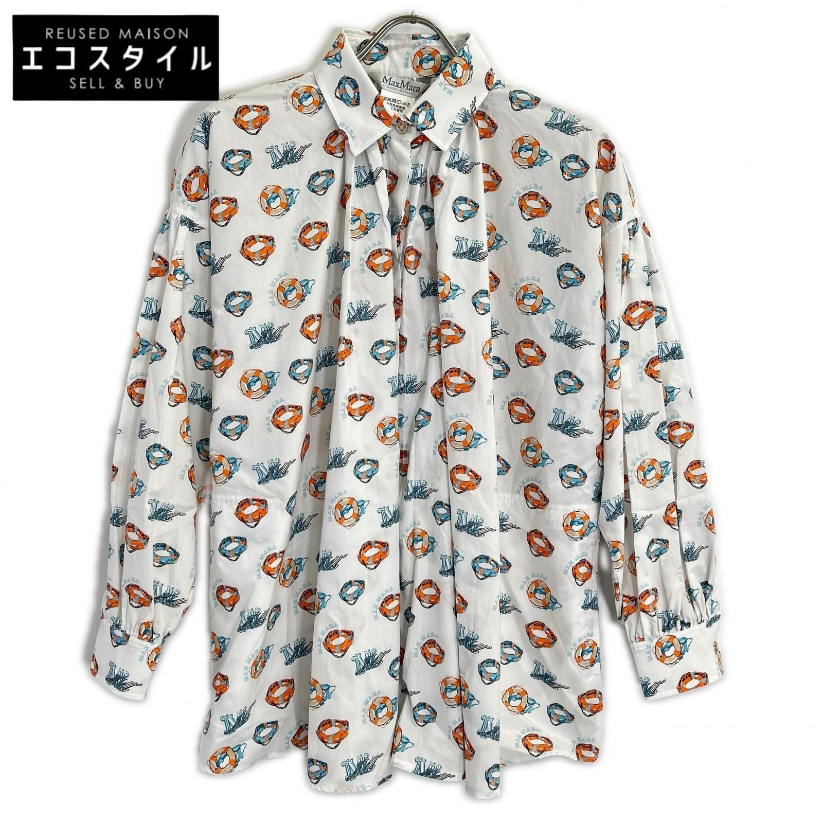 Max Mara　マックスマーラ　23SS ホワイト 総柄 長袖 シャツ　34