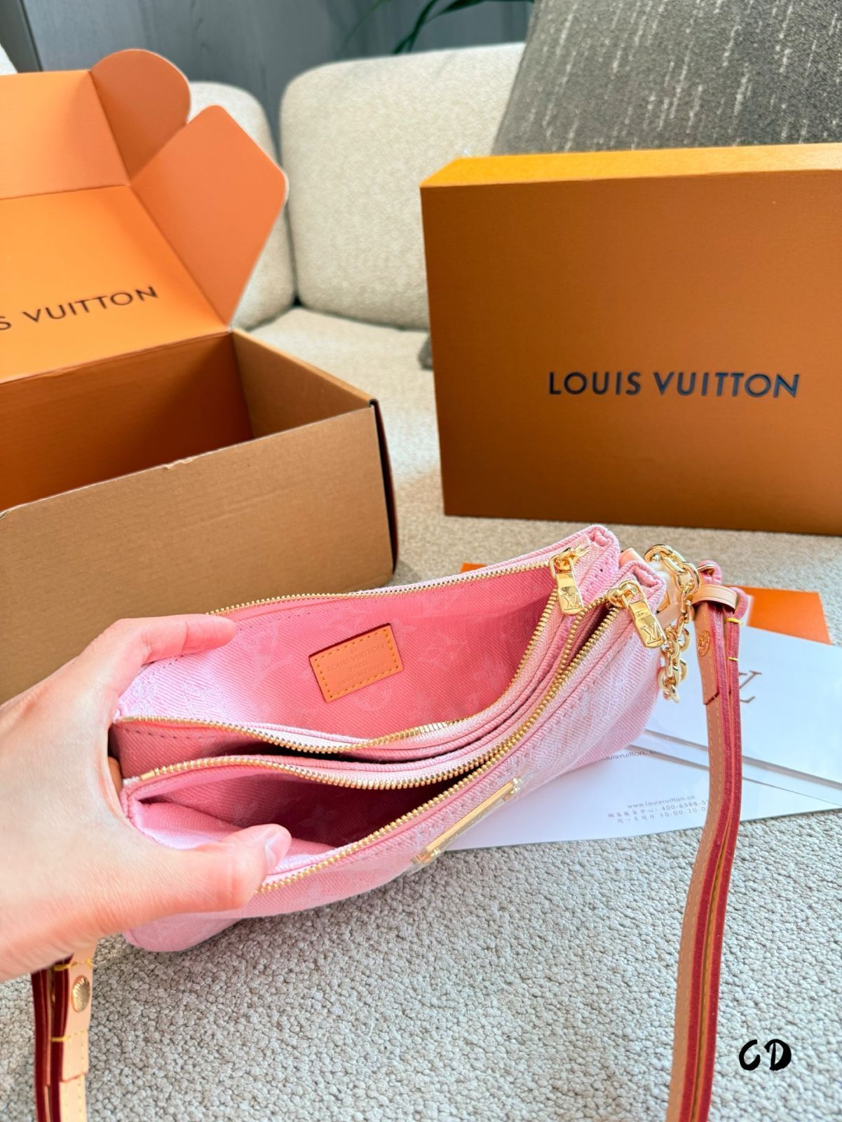【今日特価】Louis Vuitton Pink Denim Mahjong Bag・ルイ・ヴィトン ピンクデニム マージャン バッグ-WTO輸入3