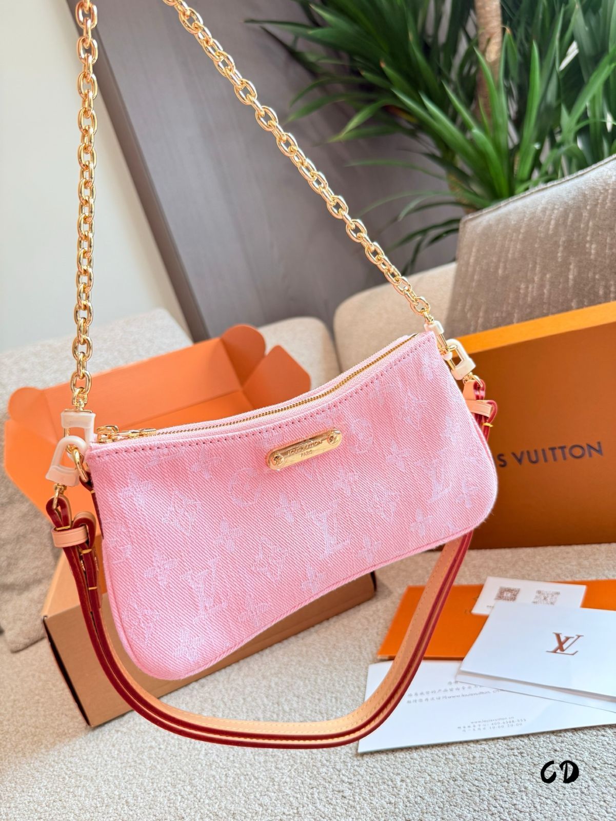【今日特価】Louis Vuitton Pink Denim Mahjong Bag・ルイ・ヴィトン ピンクデニム マージャン バッグ-WTO輸入3