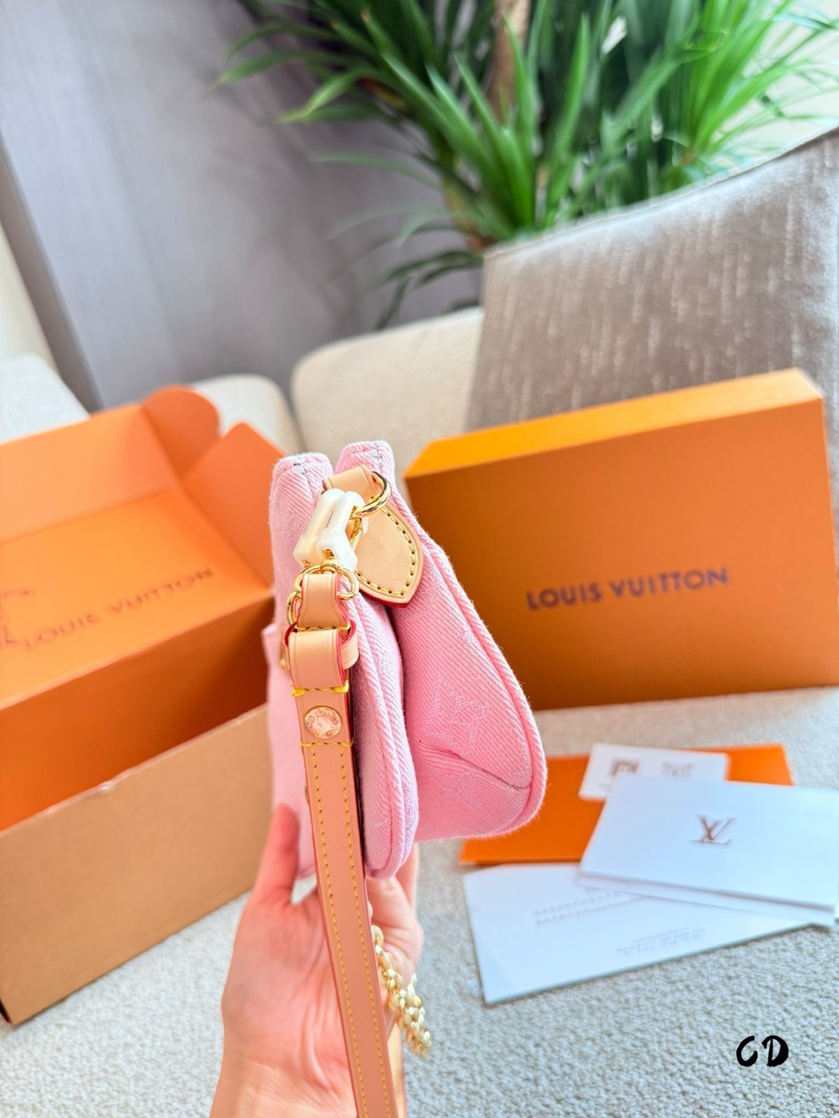 【今日特価】Louis Vuitton Pink Denim Mahjong Bag・ルイ・ヴィトン ピンクデニム マージャン バッグ-WTO輸入3