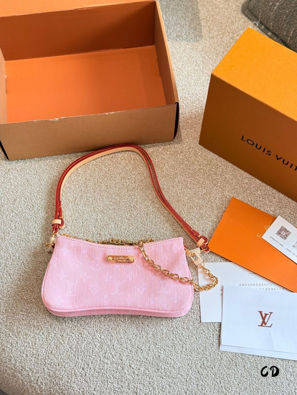 【今日特価】Louis Vuitton Pink Denim Mahjong Bag・ルイ・ヴィトン ピンクデニム マージャン バッグ-WTO輸入3