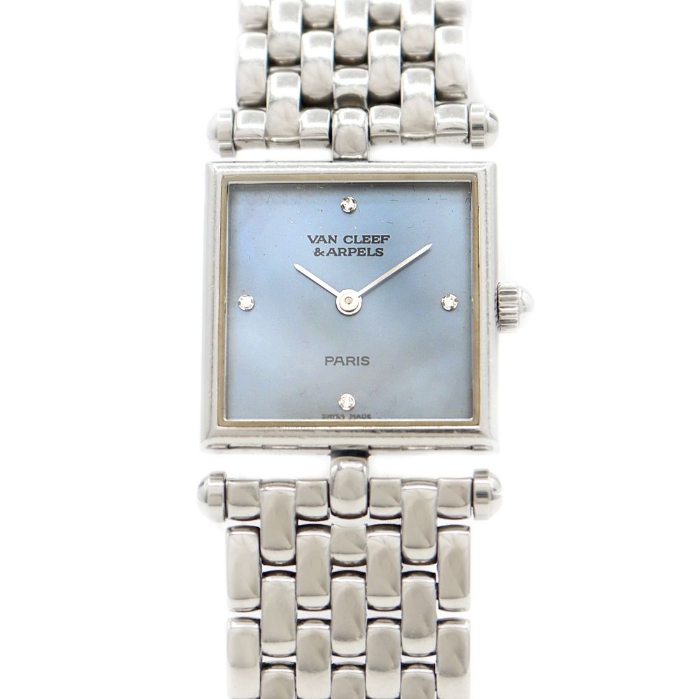 Battery Replaced VanCleef & Arppels Van Cleef & Arpels Classic Square 4P Diamond 522642 Diamond Blue Blue Shell SS Stainless Steel Ladies Quartz [6 Month Warranty] [Watch] [Used]