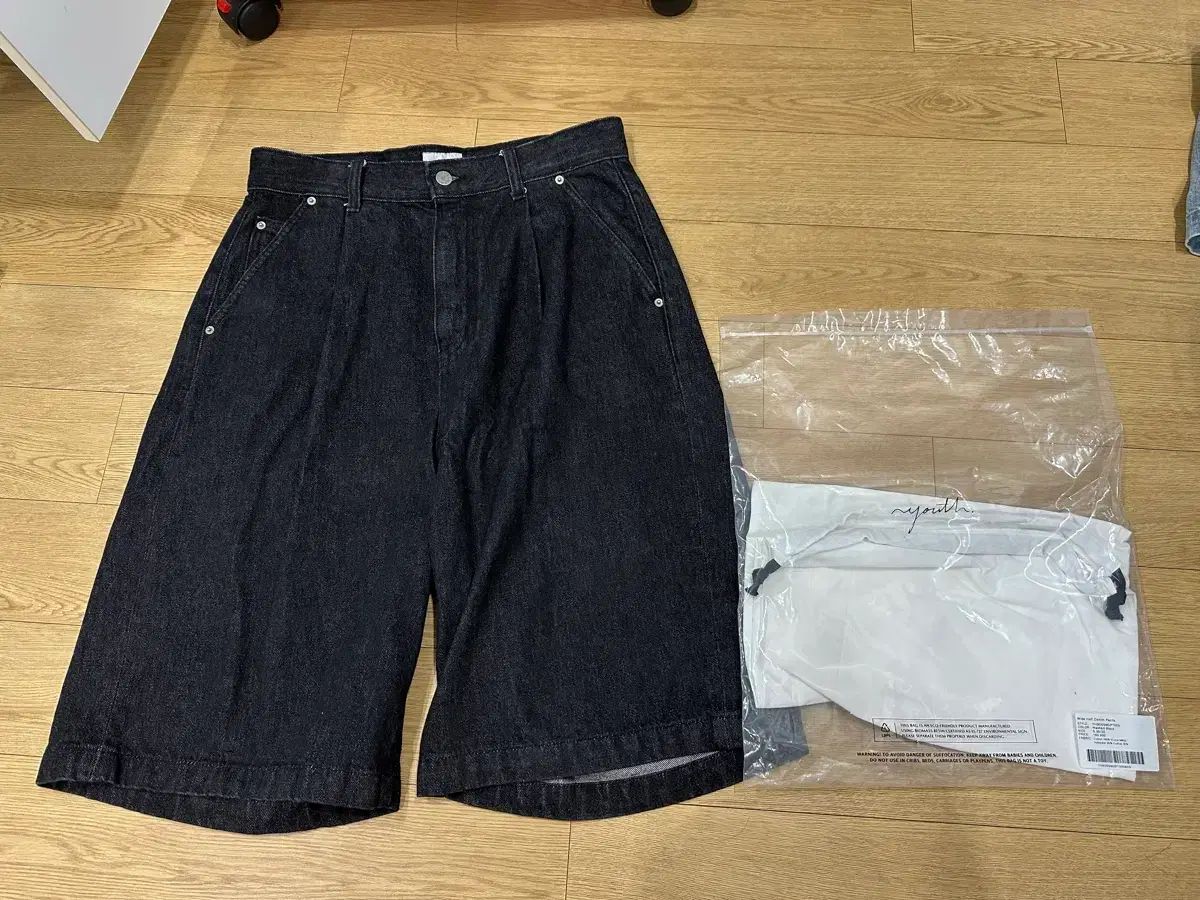 ユースハーフ デニム バミューダ ウォッシュド ブラック Sサイズ