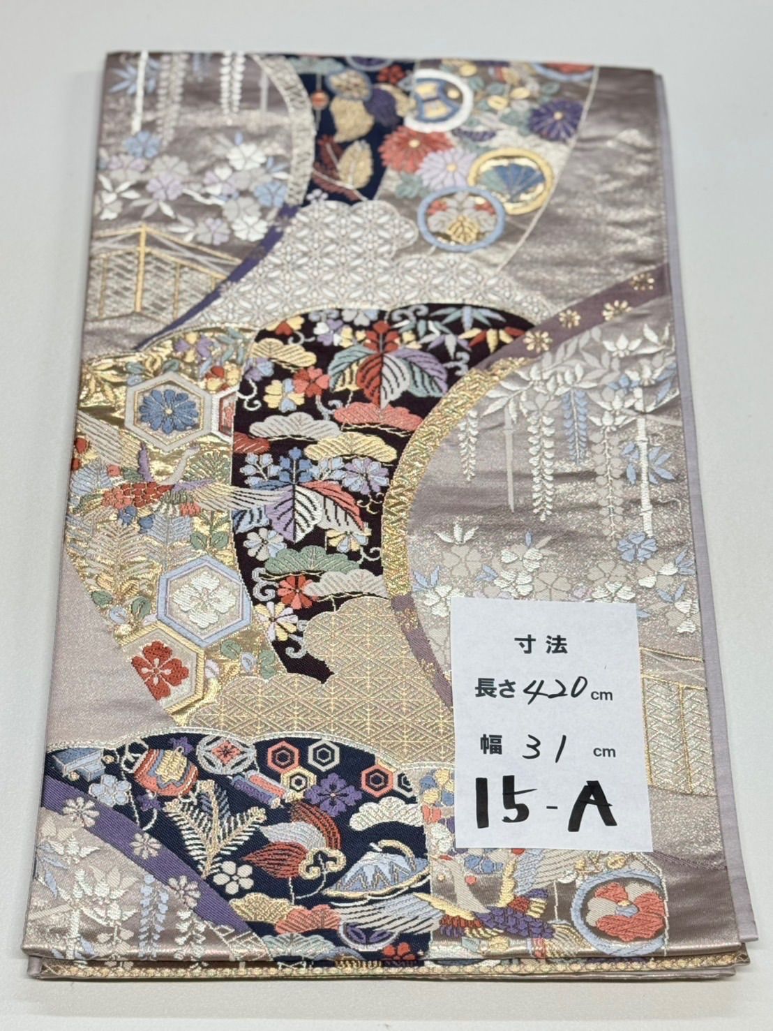 袋帯 扇面 花柄 金糸 銀糸 正絹 - メルカリ