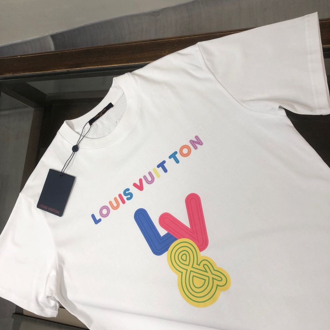 【本日限定特価】Louis Vuitton メンズ カジュアルTシャツ 夏用 270g 高品質コットン 米白/ブラック M-3XL [本日特価|新品未使用品]
