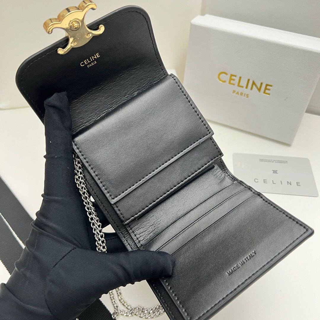 【本日限定】?Celine トリオンフ チェーンウォレット 10783 ? 高級本革＆チェーン付き！マルチ使い可能[本日特価|新品未使用品]