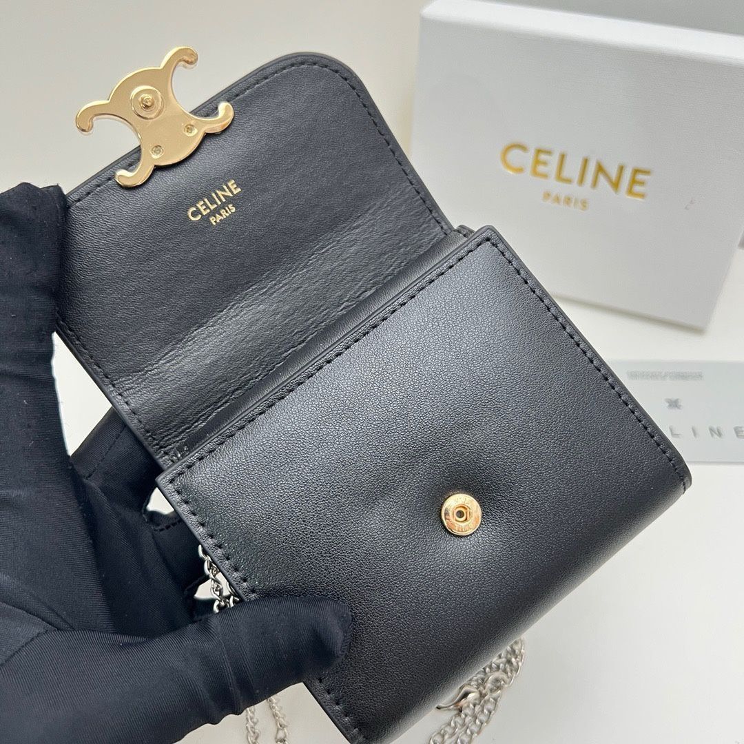 【本日限定】?Celine トリオンフ チェーンウォレット 10783 ? 高級本革＆チェーン付き！マルチ使い可能[本日特価|新品未使用品]