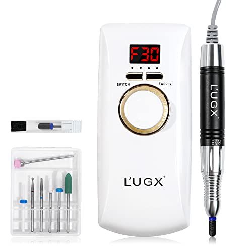 msL'UGX 電動ネイルマシン 30000RPM プロ ネイルドリル 研磨 爪磨き ネイルマシーン 自宅サロン用 低騒音 低振動 8個のビット (ホワイト)