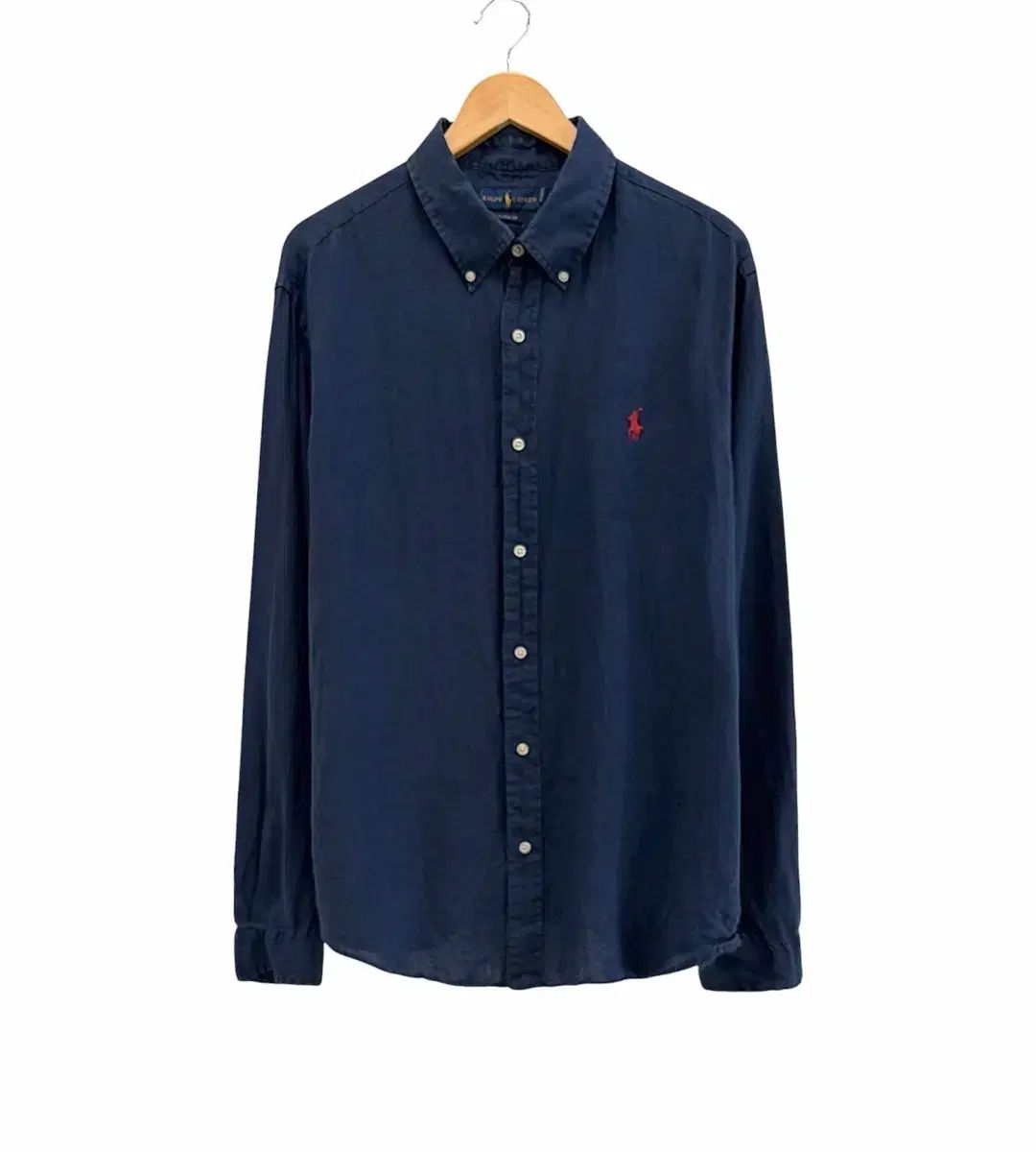 ポロ リネン 長袖 シャツ ネイビー (2XL)