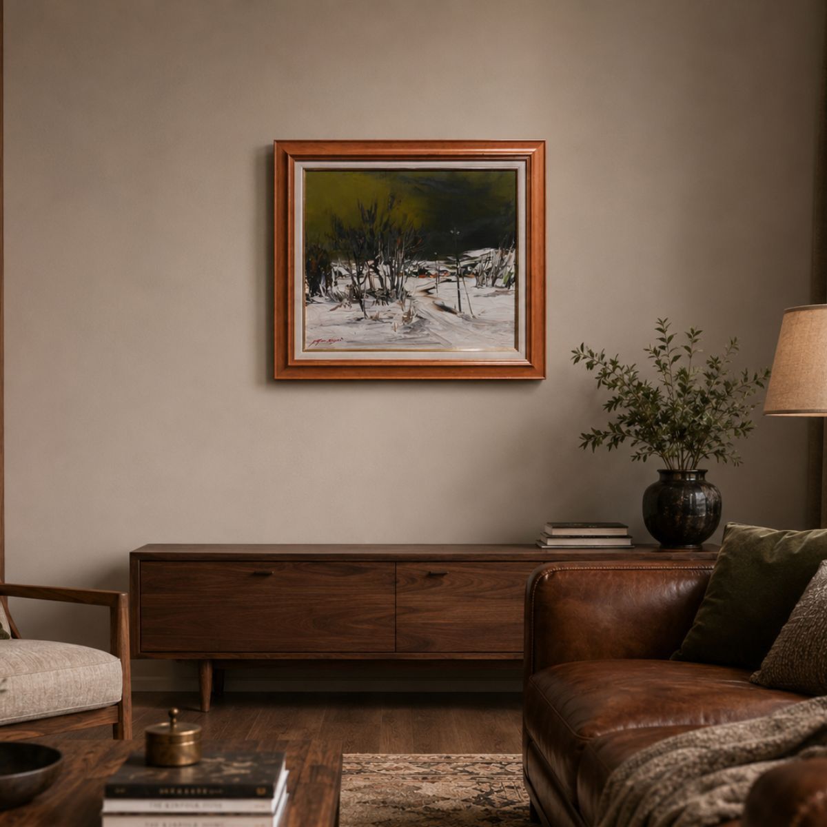 葛西四雄 田園 油彩10号 風景画 雪景 重厚 油絵 油画 作品 原画 絵画