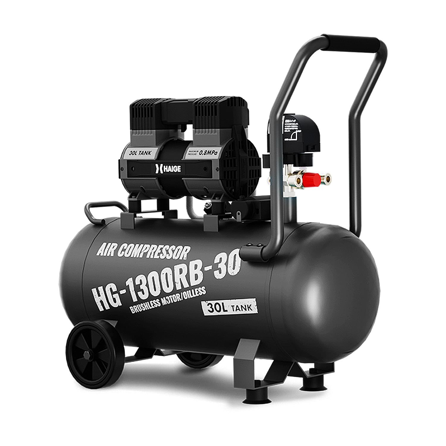 ★新品★HAIGE (ハイガー) コンプレッサー 静音 高吐出量 メンテナンスフリー オイルフリー HG-1300RB-30 (30L) /HG-1300RB-39 (39L) 30L ブラック 27,935円