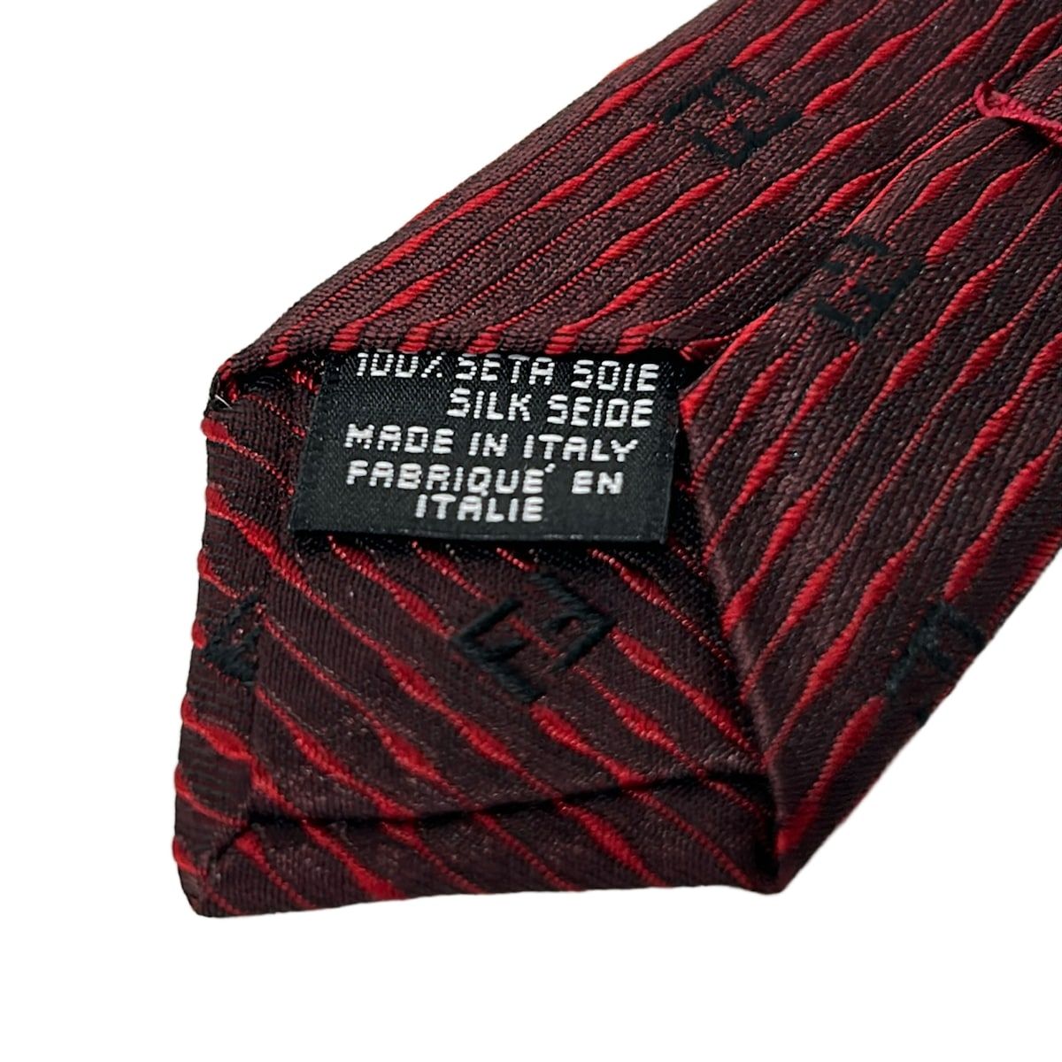 FENDI(フェンディ) ネクタイ メンズ美品 - ボルドー×黒 ストライプ/総