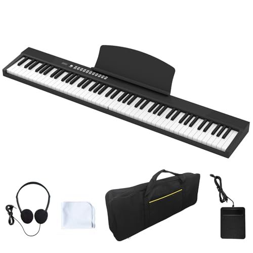 電子ピアノ 88鍵盤 折りたたみキーボード ピアノ piano 折り畳みピアノ 軽量 携帯便利 折り畳みキーボード Bluetooth MIDI対応 子供 練習用 電子ピアノ 初心者 子供 練習 日本語で表記 日本語説明書付き (ブラック)★m