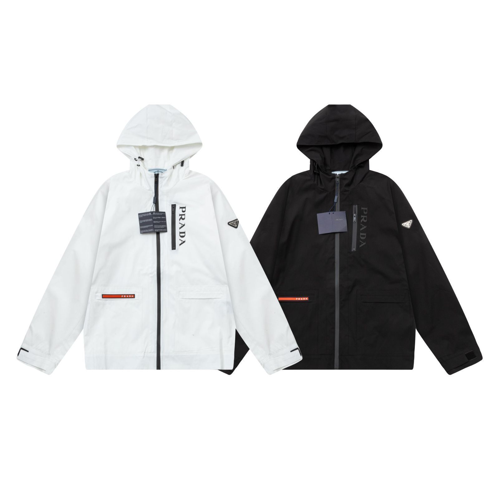 【本日限定特価】PRADA メンズ フーディー トライアングルロゴ ブラック/ホワイト M-4XL [本日特価|新品未使用品]
