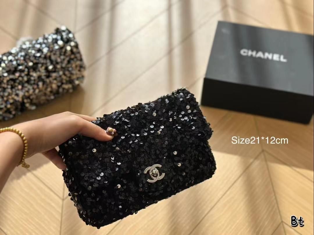 chanle スパンコールバッグ、ショルダーバッグ、クラシックなデザイン