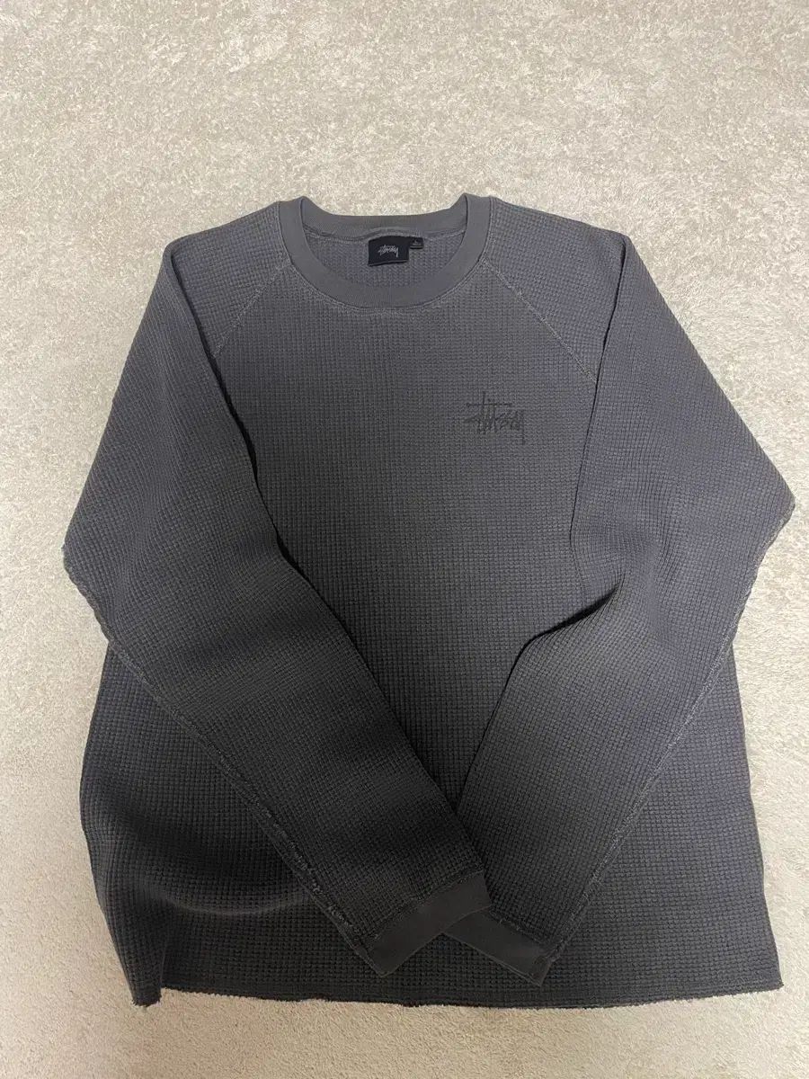 STUSSY ステューシー ラグラン サーマル ロングスリーブ クルー ウォッシュド ブラック L