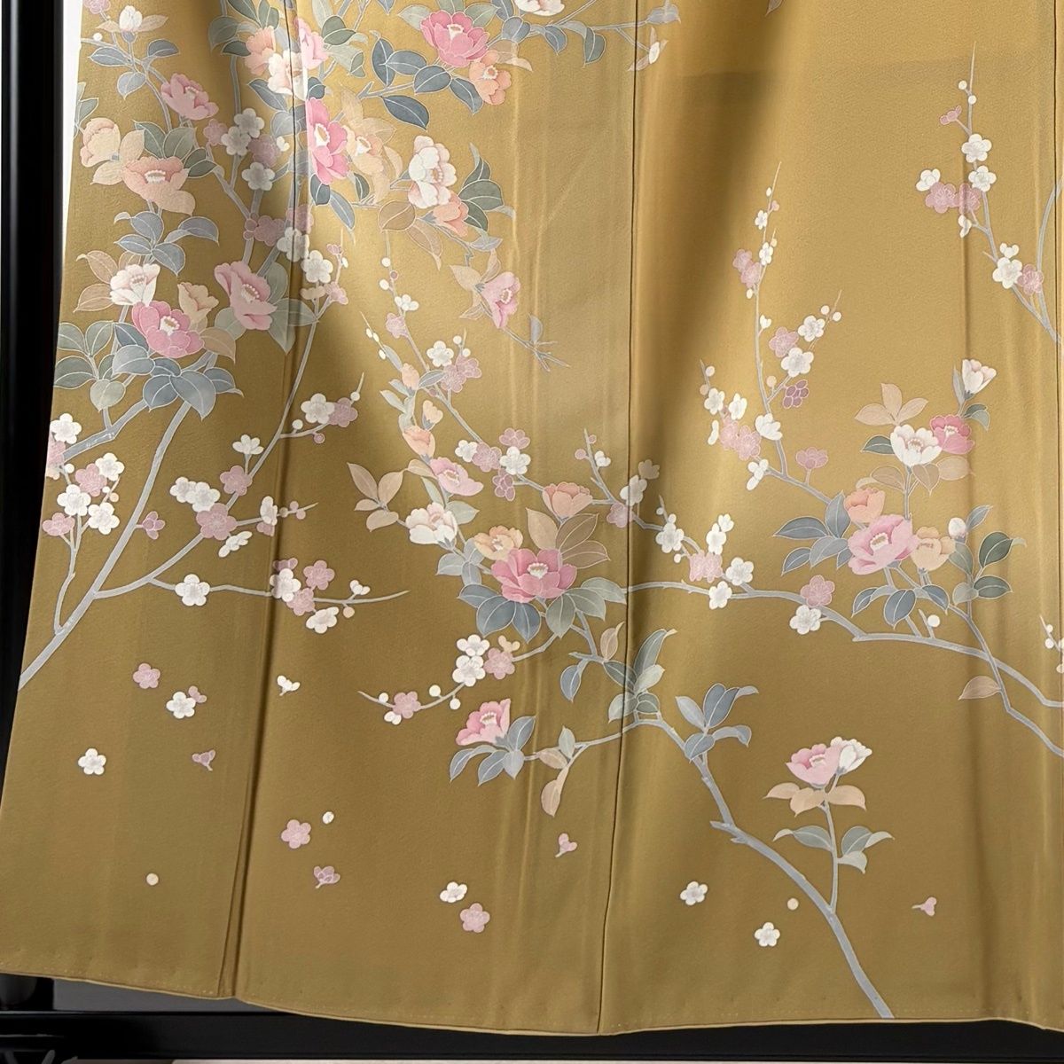 訪問着 身丈158.5cm 裄丈64.5cm M 袷 落款 枝花 枝梅 ぼかし ベージュ