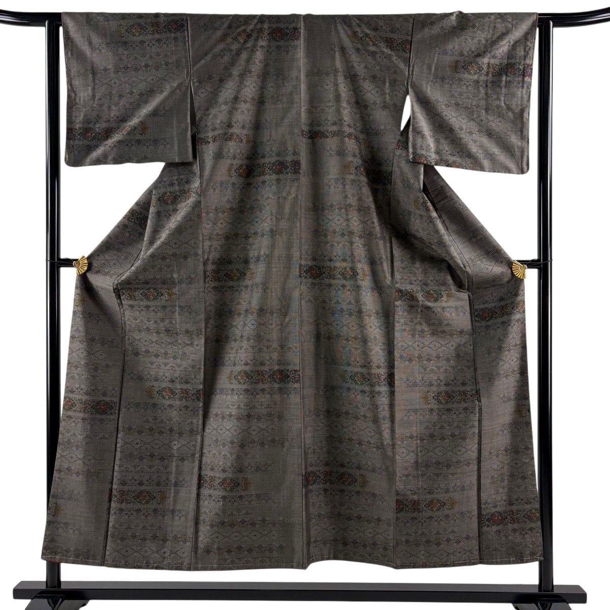 【美品】 大島紬 身丈153cm 裄丈62.5cm S 袷 純泥染 証紙 華文 草花 焦茶色 正絹 秀品 【中古】