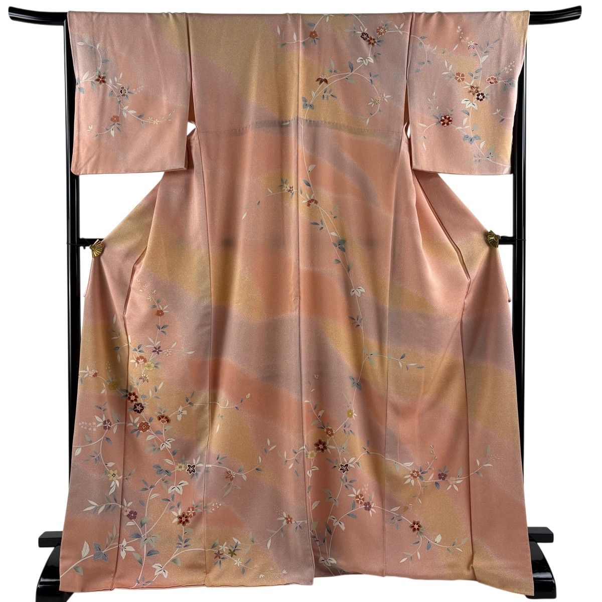 訪問着フルセット 花絵巻文　金彩　パールトーン　身丈162.5cm 裄丈64cm 訪問着 身丈170.5cm 裄丈68cm L 袷 草花 金彩 ぼかし ピンク 正絹 秀品