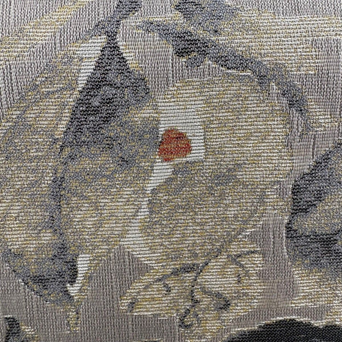 【美品】 袋帯 名品 落款 梅 万寿菊 灰色 お太鼓柄 正絹 【中古】