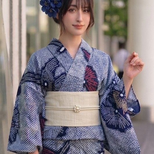 ​【伝統工芸】有松鳴海絞り 浴衣 紺色 縁起の良い若松模様 肩当て付