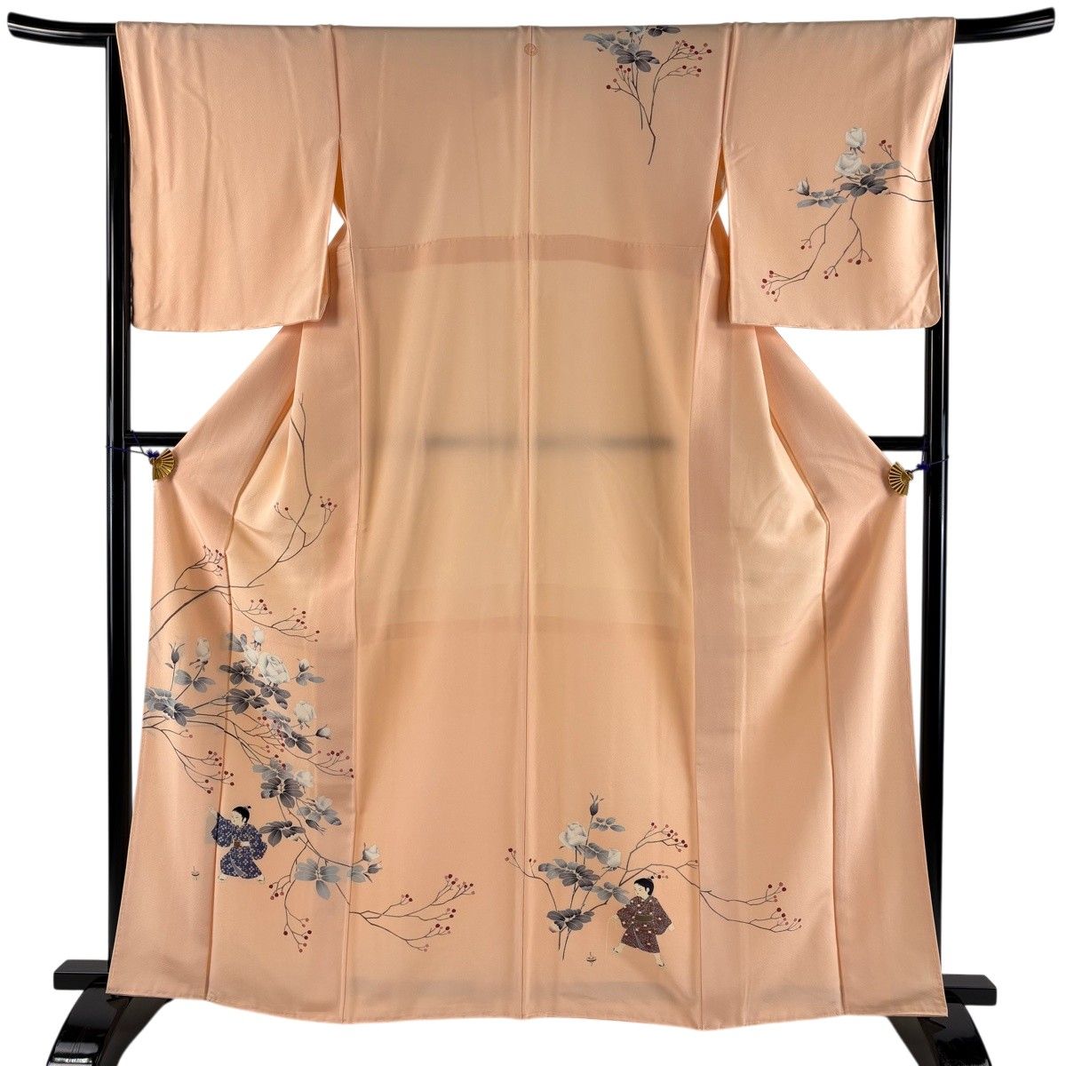美品】 訪問着 身丈162cm 裄丈66.5cm M 袷 童 薔薇 薄オレンジ 正絹 秀