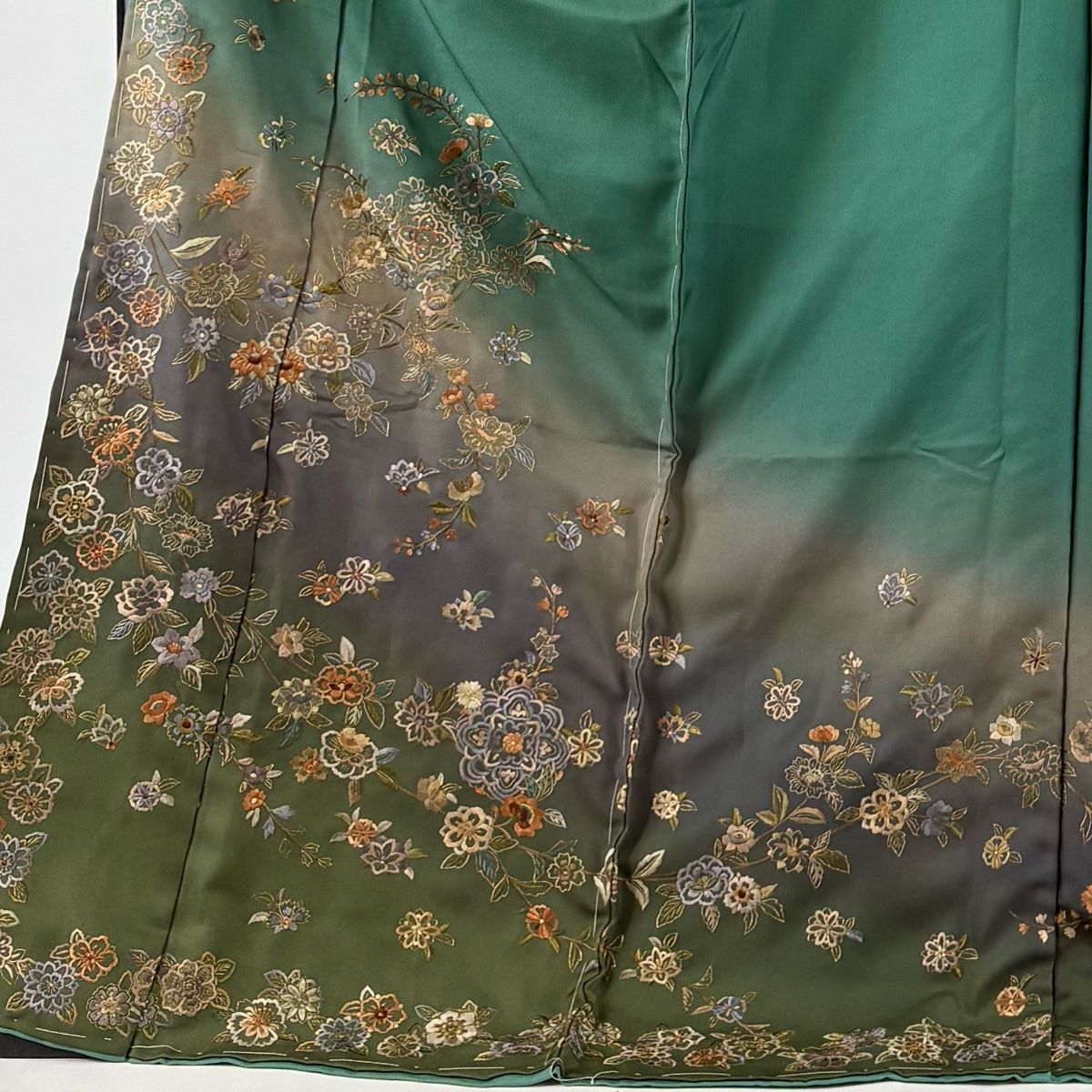 訪問着 身丈178cm 裄丈70cm L 未仕立て 仮絵羽 華文 草花 刺繍 金糸 緑