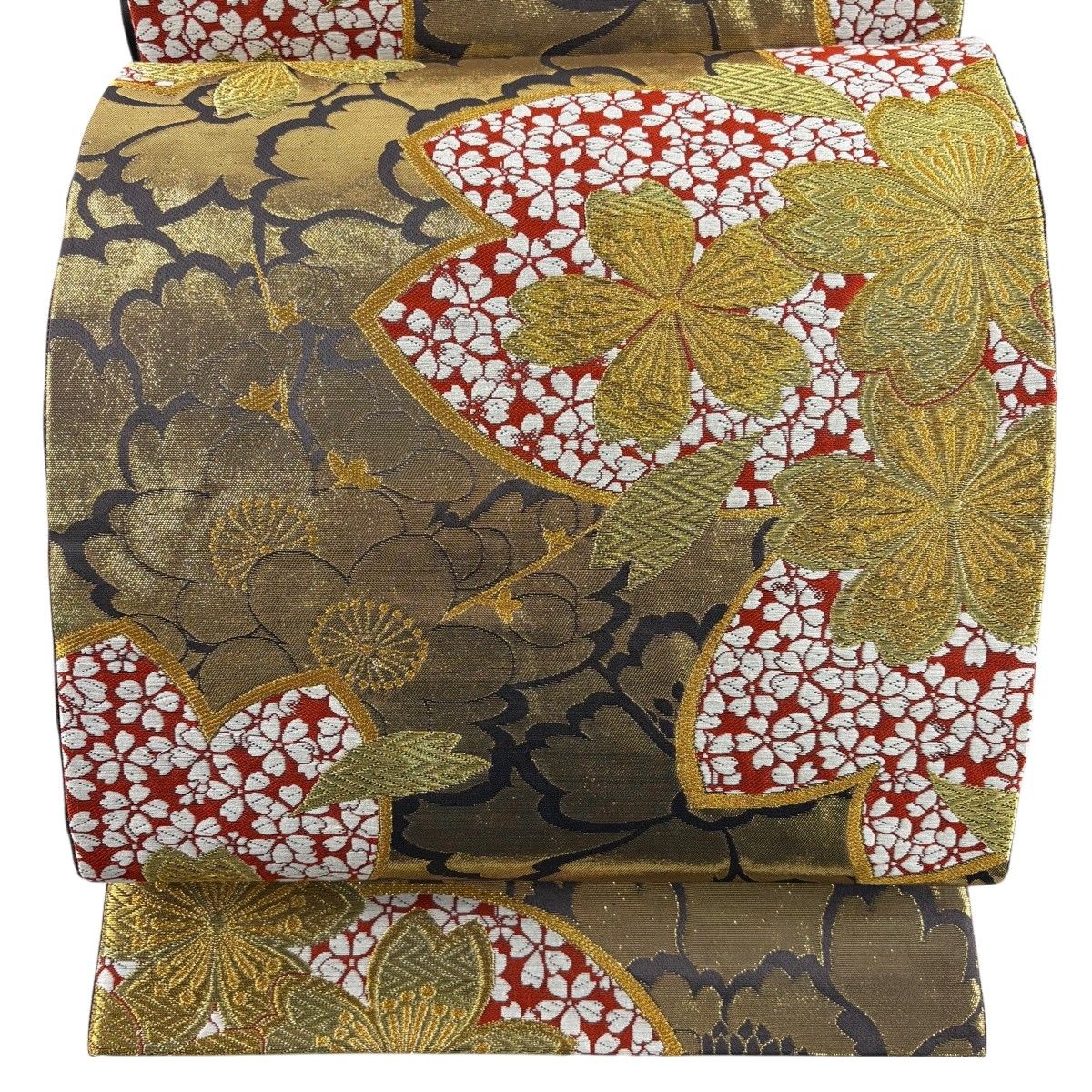 【美品】 袋帯 秀品 桜 金糸 箔 金色 六通 正絹 【中古】