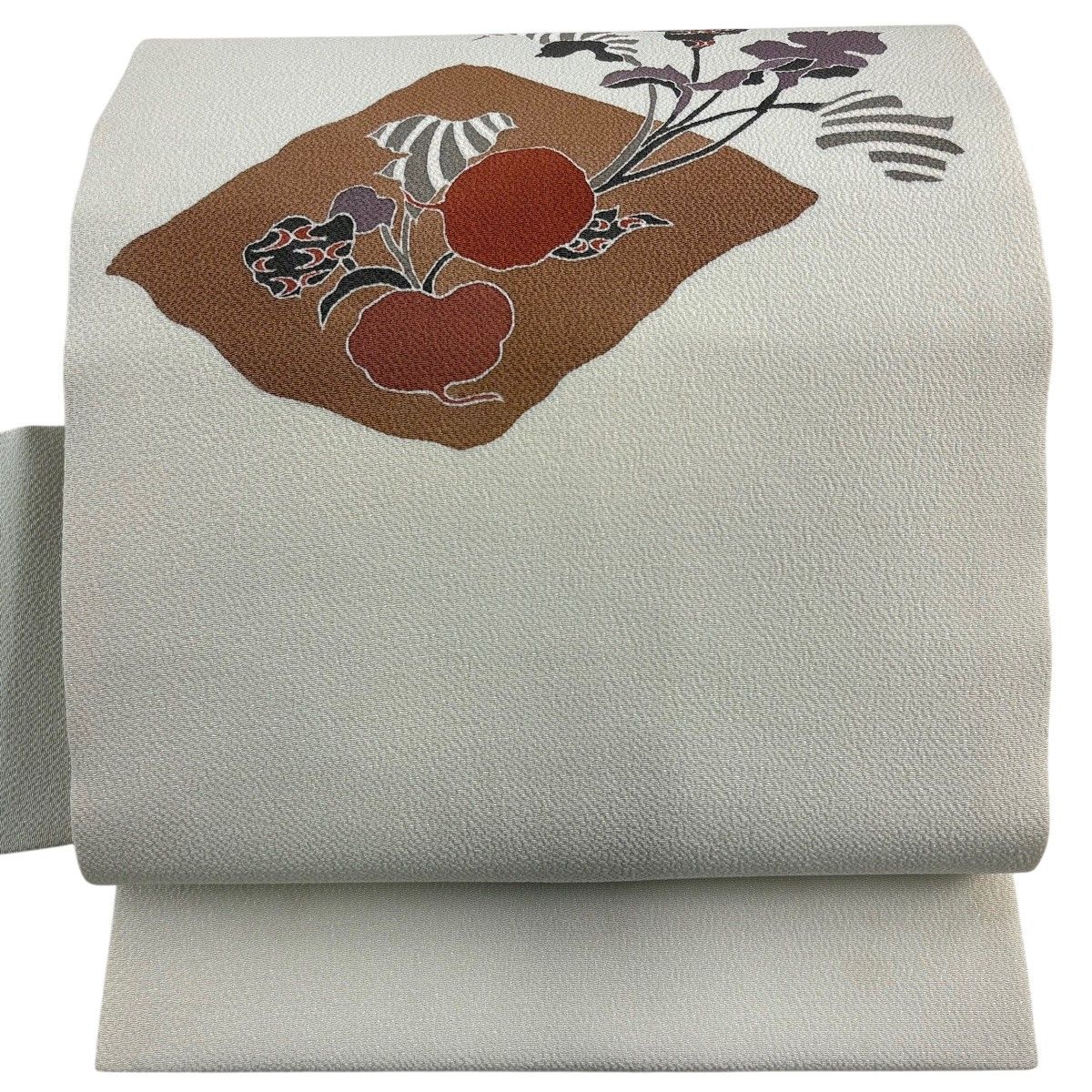 名古屋帯 秀品 野菜 縮緬 薄緑 正絹 【中古】