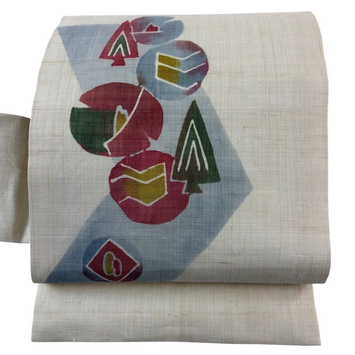 【美品】 名古屋帯 秀品 夏帯 紬地 幾何学模様 クリーム 正絹 【中古】