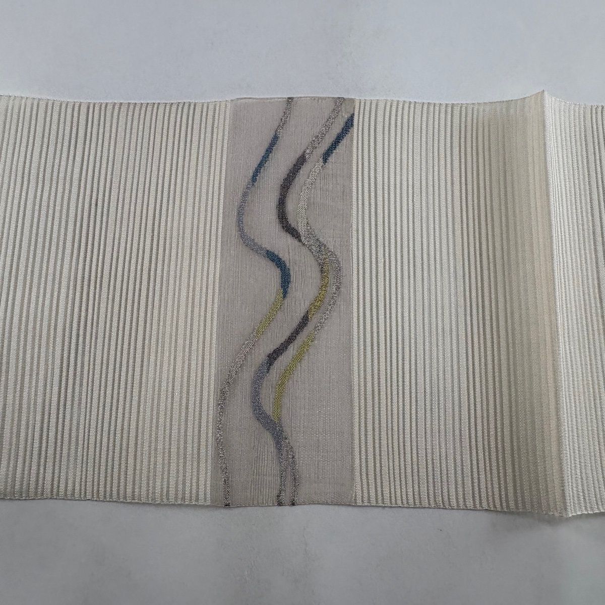 名古屋帯 秀品 夏帯 絽 八寸名古屋帯 松葉仕立て 流水 金銀糸 クリーム 正絹 【中古】
