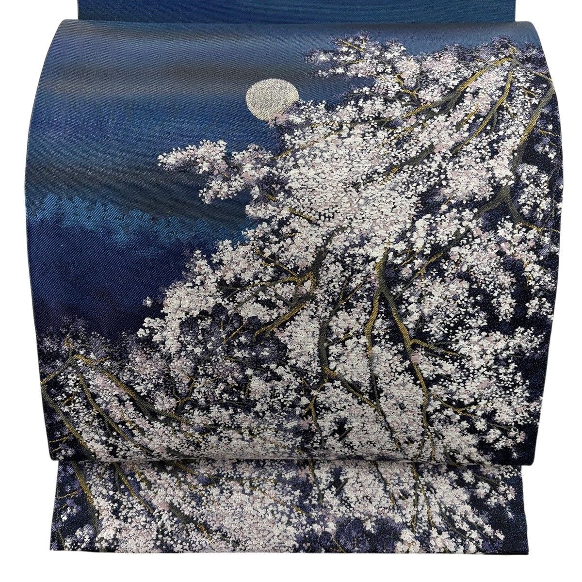 【美品】 袋帯 秀品 桜 月 金糸 金銀彩 青紫 お太鼓柄 正絹 【中古】