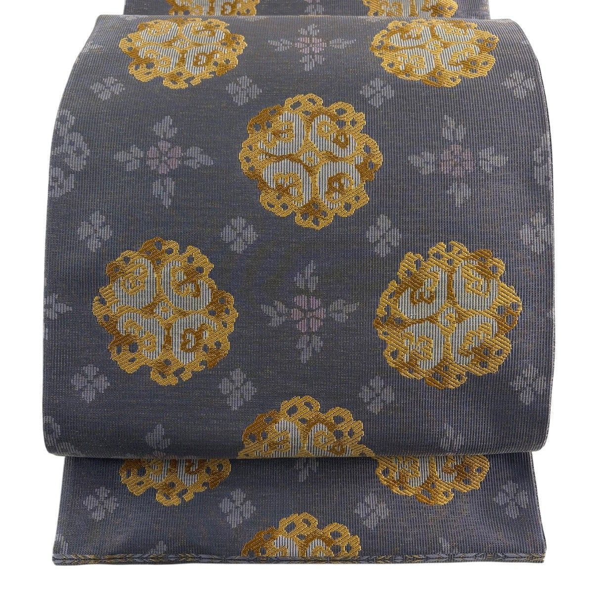【美品】 袋帯 秀品 証紙 東方至宝裂 華文 金糸 灰色 六通 正絹 【中古】