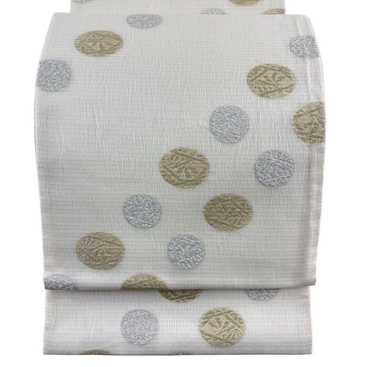 袋帯 秀品 夏帯 紗 丸 幾何学模様 金糸 箔 クリーム 六通 正絹 【中古】
