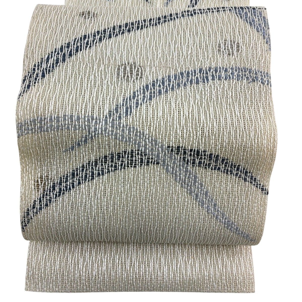 開き名古屋帯 秀品 夏帯 八寸名古屋帯 トンネル仕立て 露芝 銀糸 クリーム 正絹 【中古】