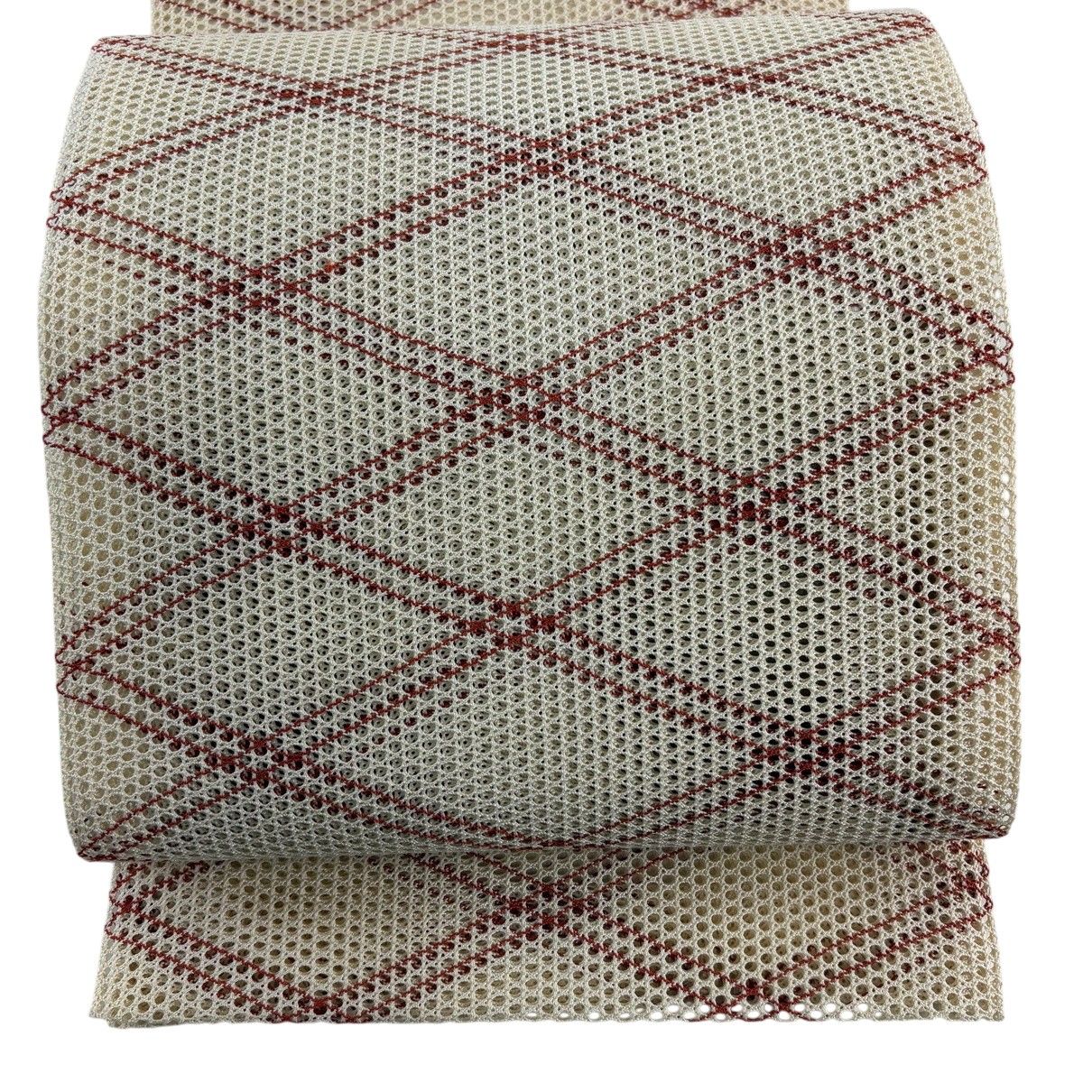 【美品】 名古屋帯 秀品 夏帯 八寸名古屋帯 斜め格子 クリーム 正絹 【中古】