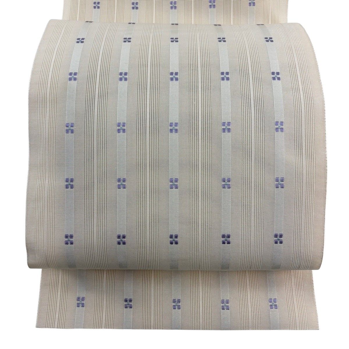 名古屋帯 秀品 夏帯 八寸名古屋帯 幾何学 縞 クリーム 正絹 【中古】