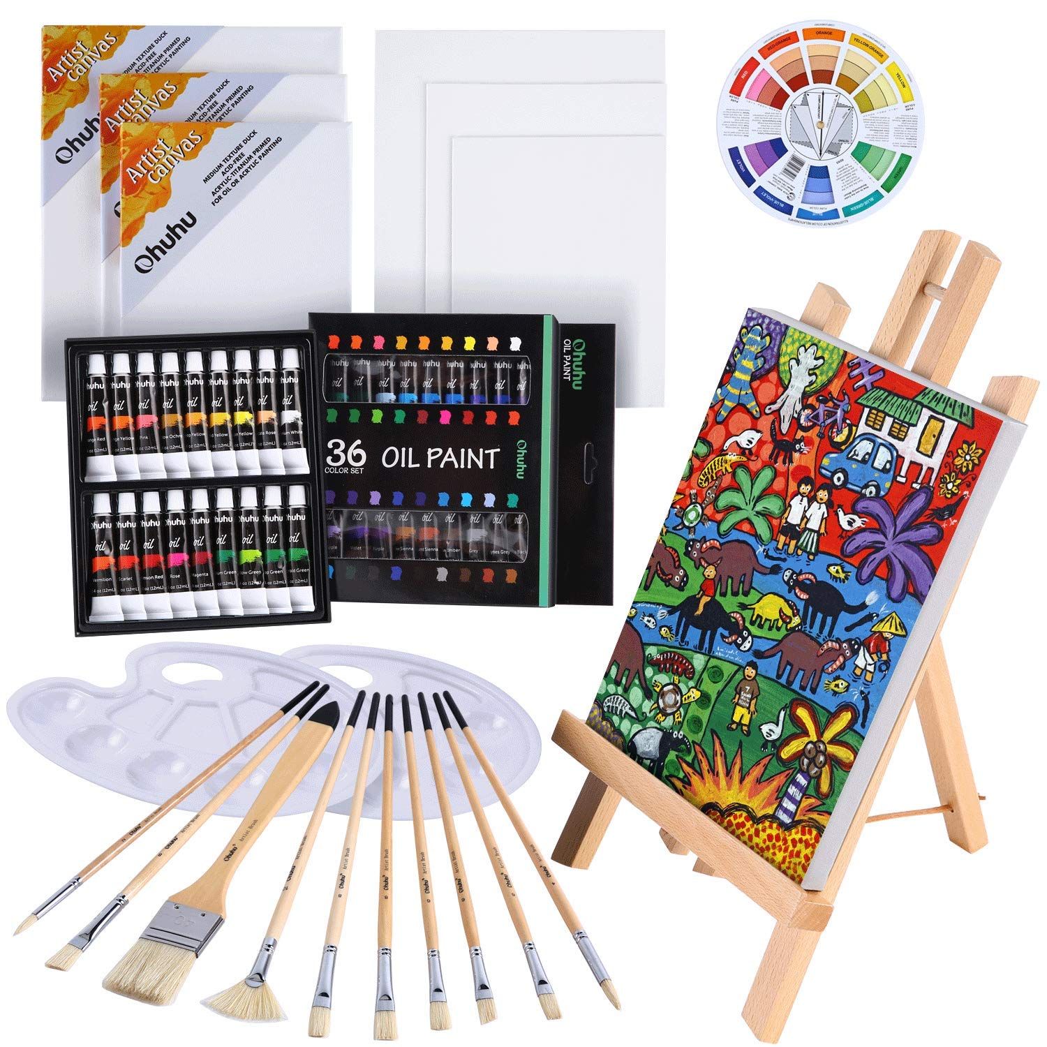 Ohuhu 油絵具 セット 56点セット 36色 油絵 油絵の具 絵画 画材 絵の具セット 初心者 大人 男の子 女の子 木製イーゼル 張りキャンバス 油彩筆 パレット カラーホイール 6,864円