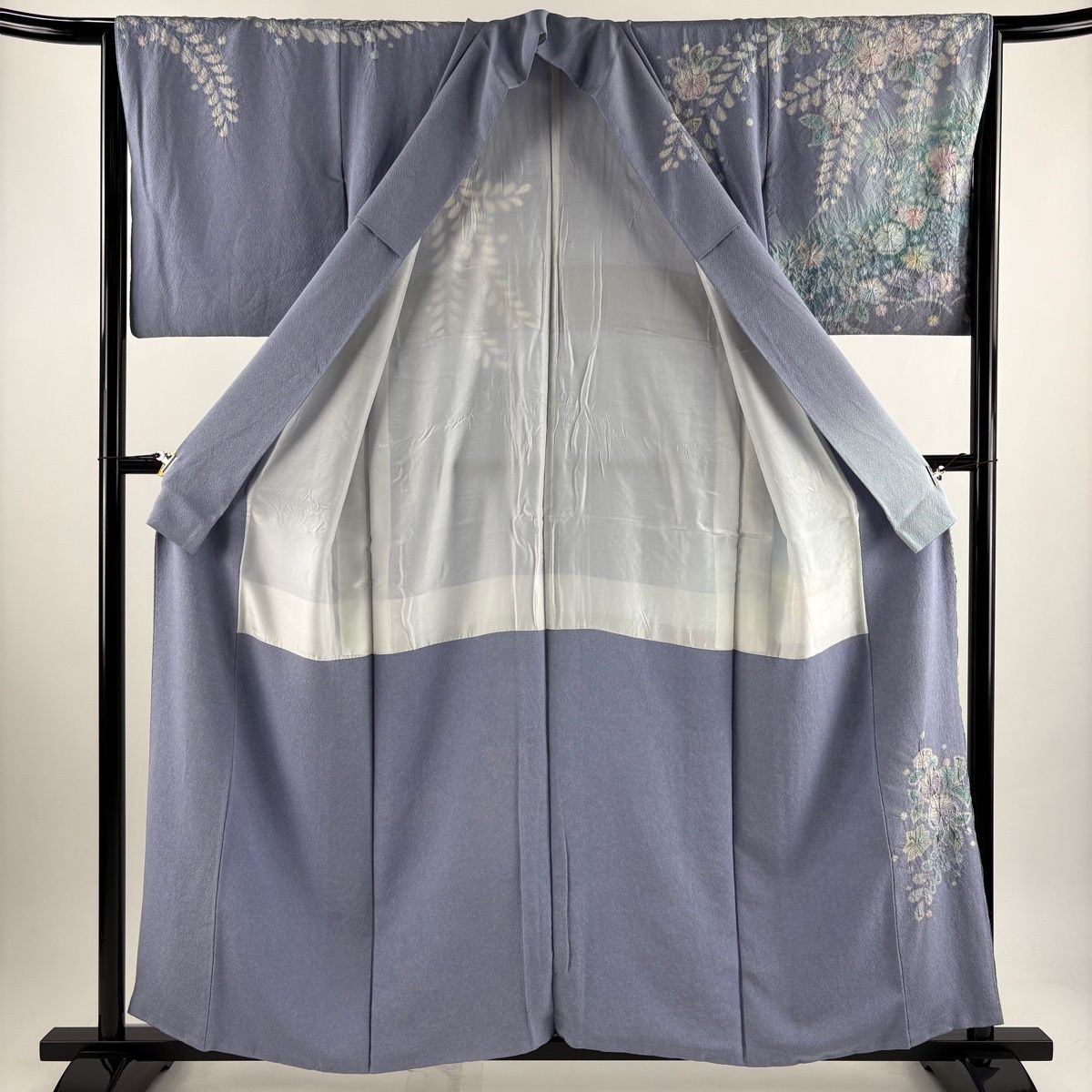訪問着 身丈158cm 裄丈65cm M 袷 落款 辻が花 ぼかし 青紫 正絹 名品