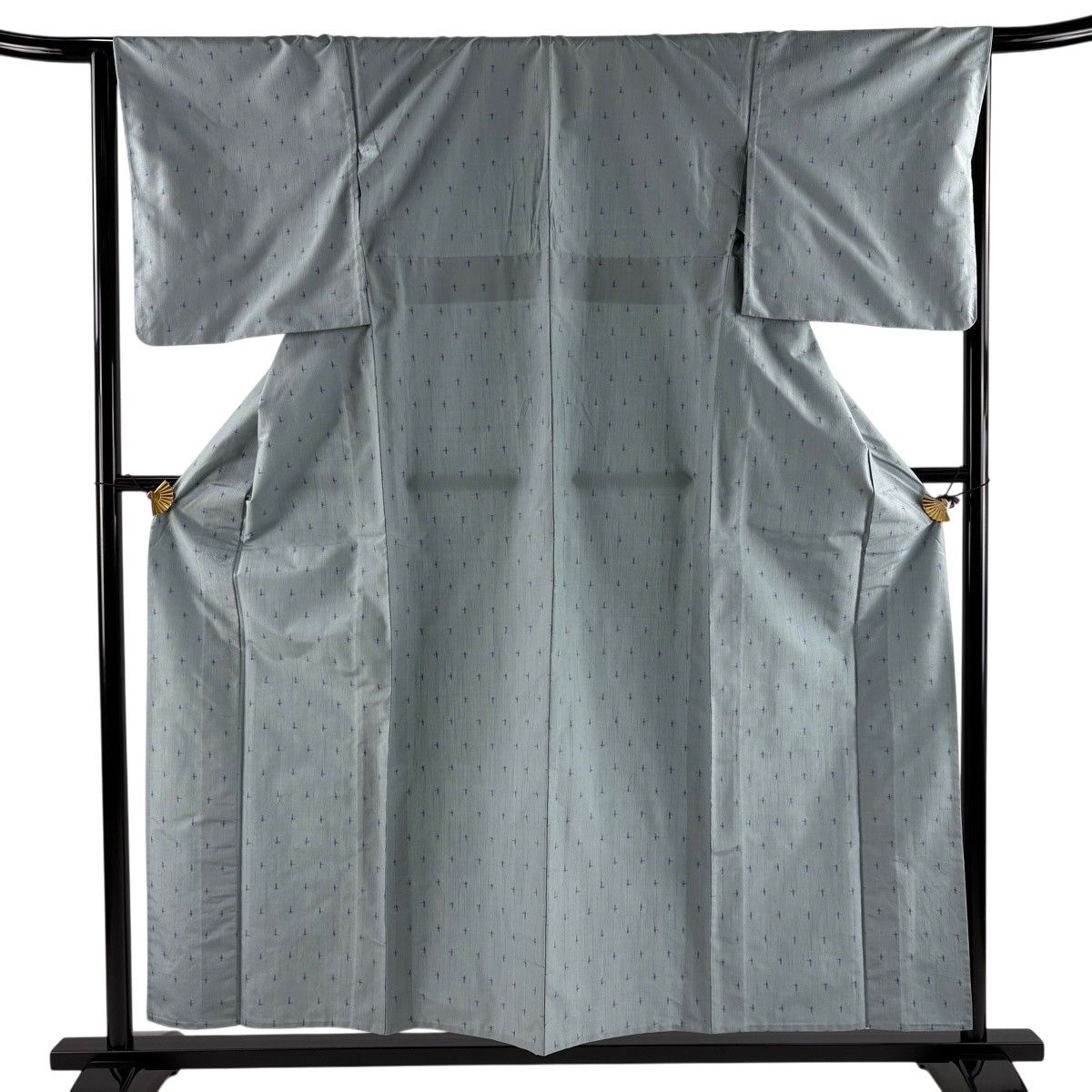 紬 身丈157cm 裄丈66cm M 単衣 十字絣 青灰色 正絹 名品 【中古】
